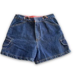 Vintage 90s Street Blues Dark Wash Cargo Denim Shorts Sz 12 (read measurements)